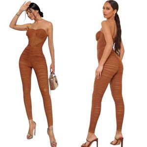 PrettyLittle Thing Chocolate Corset
Detail Mesh Ruched Bandeau
Jumpsuit NWT